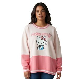 Hello Kitty Women’s Sweatshirt 2X – Pink Colorblock Crewneck Pullover Sanrio Top